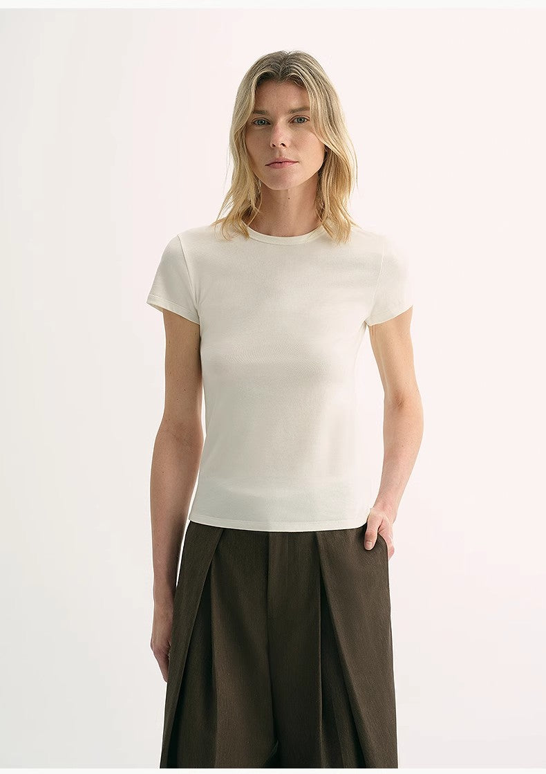 LINDIS Wool Mulberry Silk Classic Short-Sleeved Round Neck T-Shirt for Women PremiumStyle Co.,Limited
