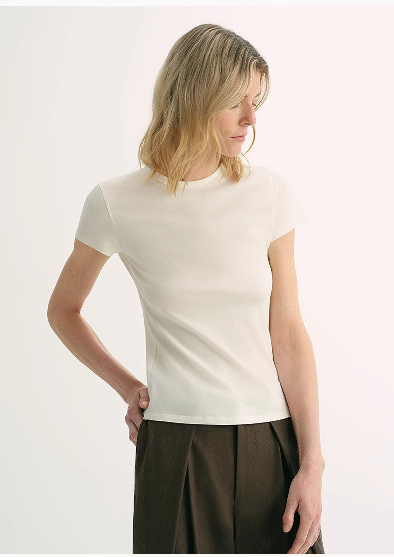 LINDIS Wool Mulberry Silk Classic Short-Sleeved Round Neck T-Shirt for Women PremiumStyle Co.,Limited