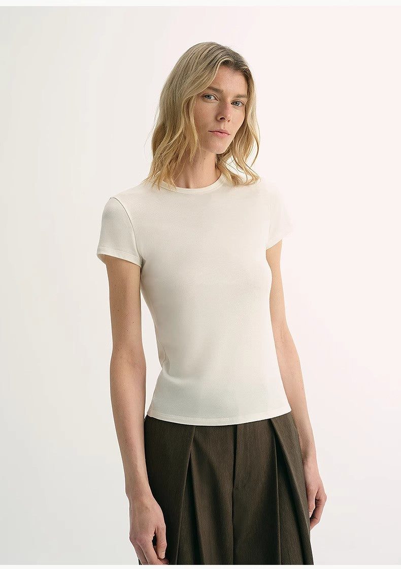 LINDIS Wool Mulberry Silk Classic Short-Sleeved Round Neck T-Shirt for Women PremiumStyle Co.,Limited