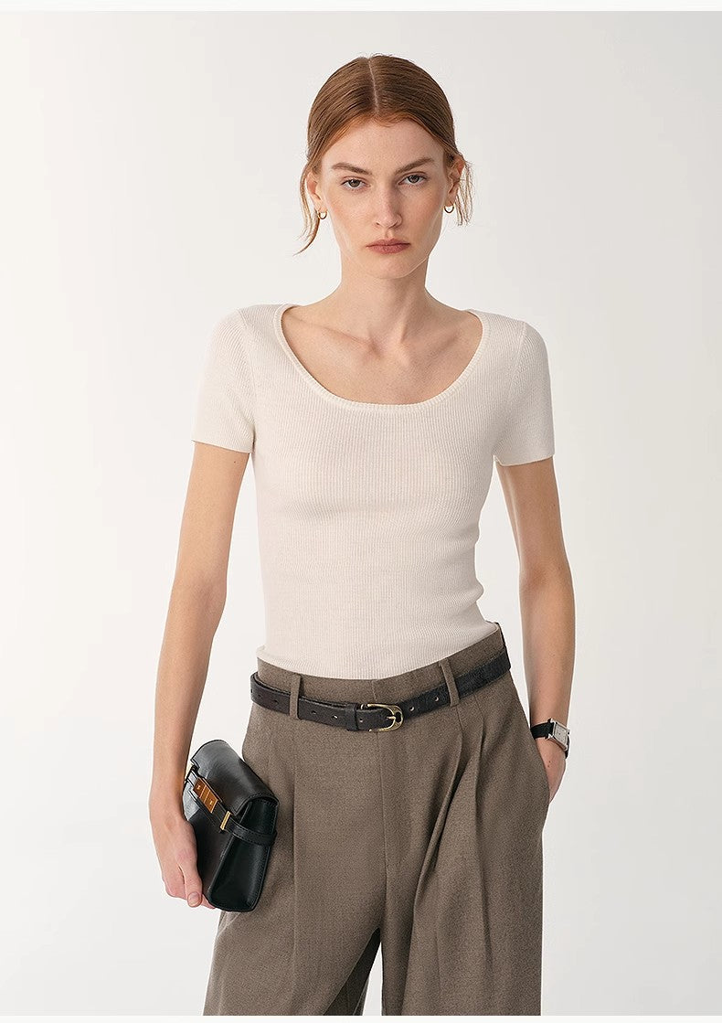 LINDIS Wool Mulberry Silk Classic Short-Sleeved Round Neck T-Shirt for Women PremiumStyle Co.,Limited