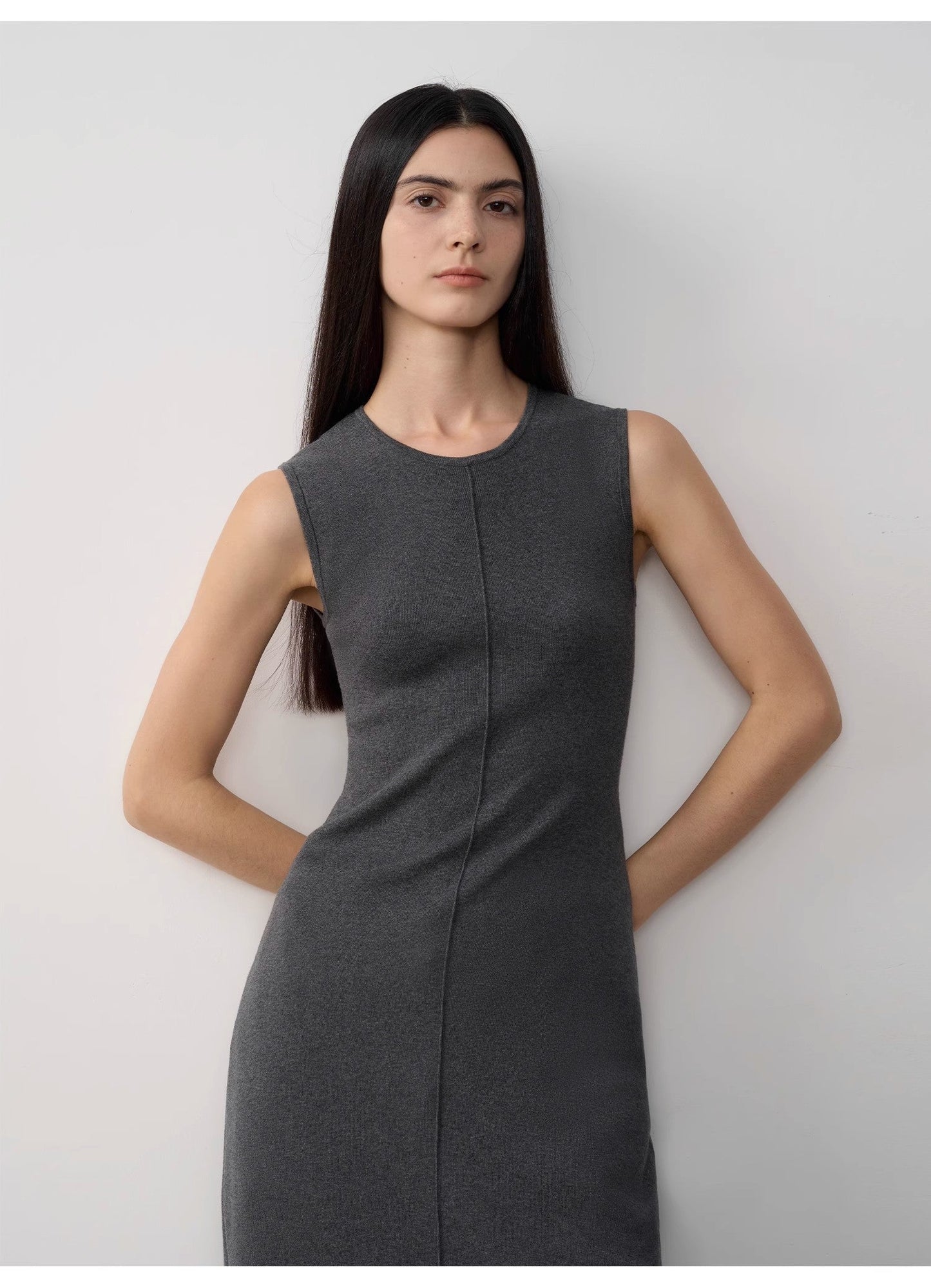 "Island Letters" Limited Edition Baslan Merino Wool Extra Long Sleeveless Lazy Knit Dress Fireladyfur Clothing