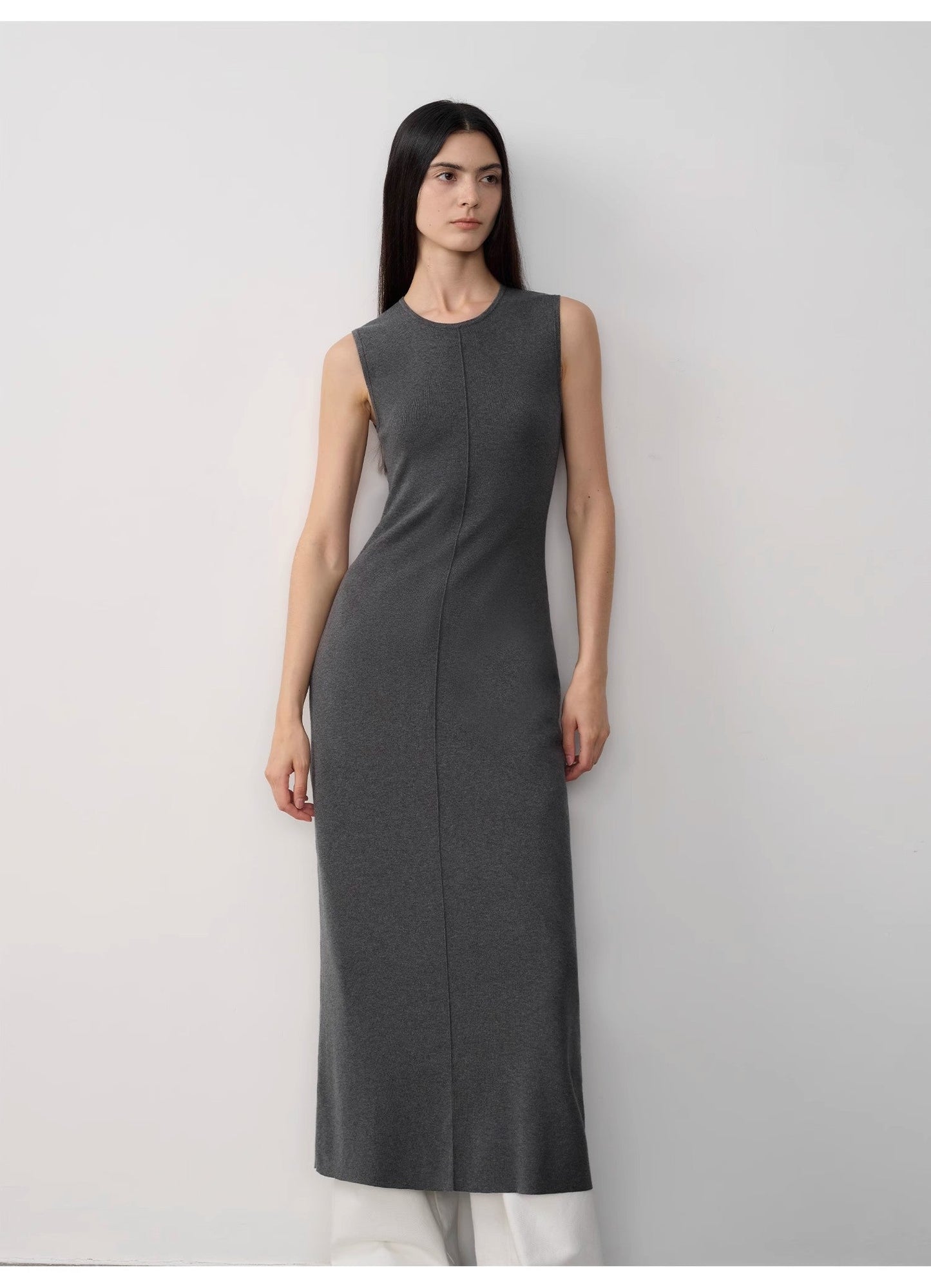 "Island Letters" Limited Edition Baslan Merino Wool Extra Long Sleeveless Lazy Knit Dress Fireladyfur Clothing