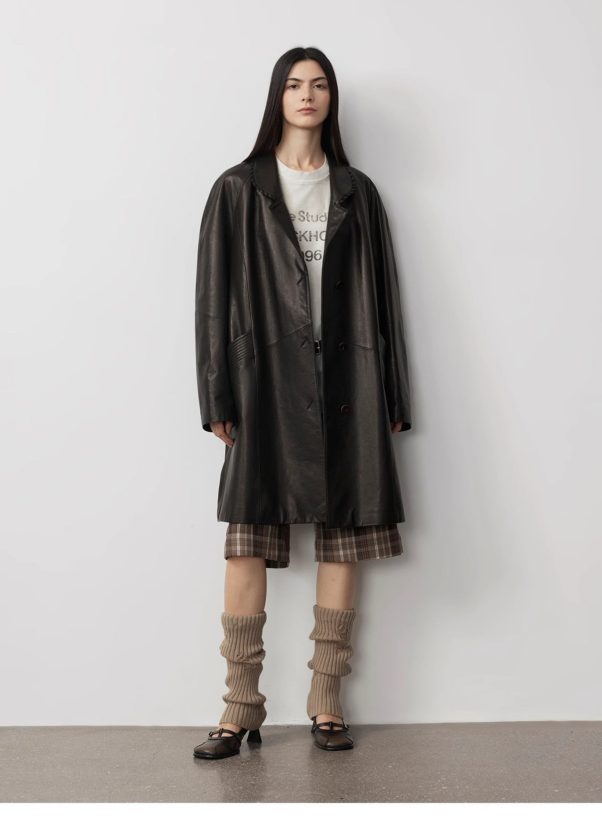 Sonorous Rose Vintage Imported Oil Waxed Goatskin Long Trench Coat PremiumStyle Co.,Limited