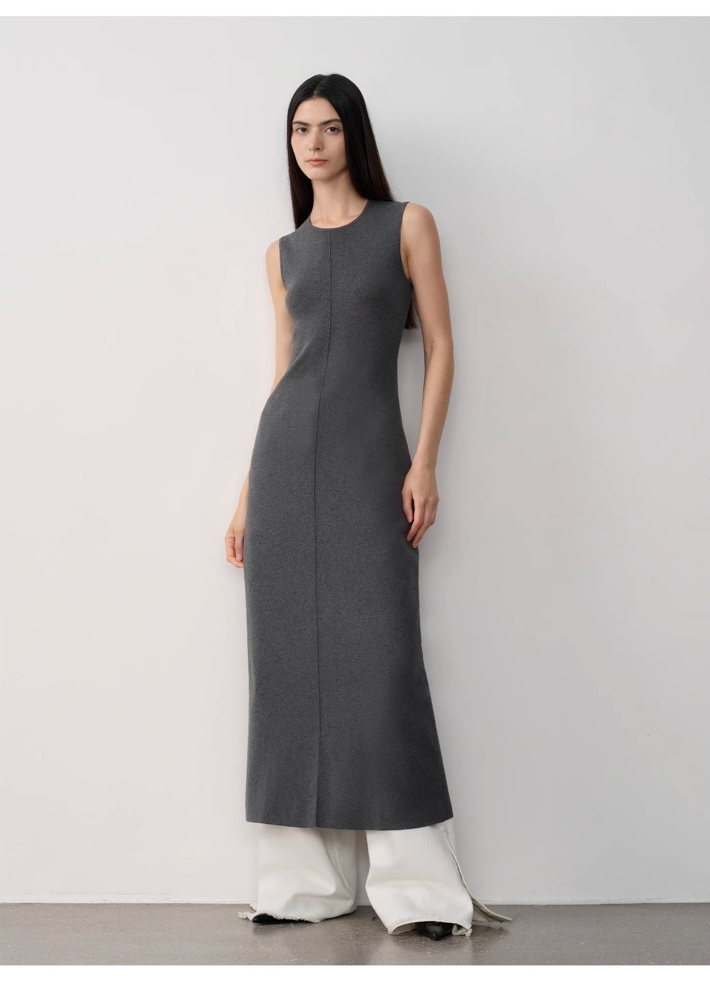"Island Letters" Limited Edition Baslan Merino Wool Extra Long Sleeveless Lazy Knit Dress Fireladyfur Clothing