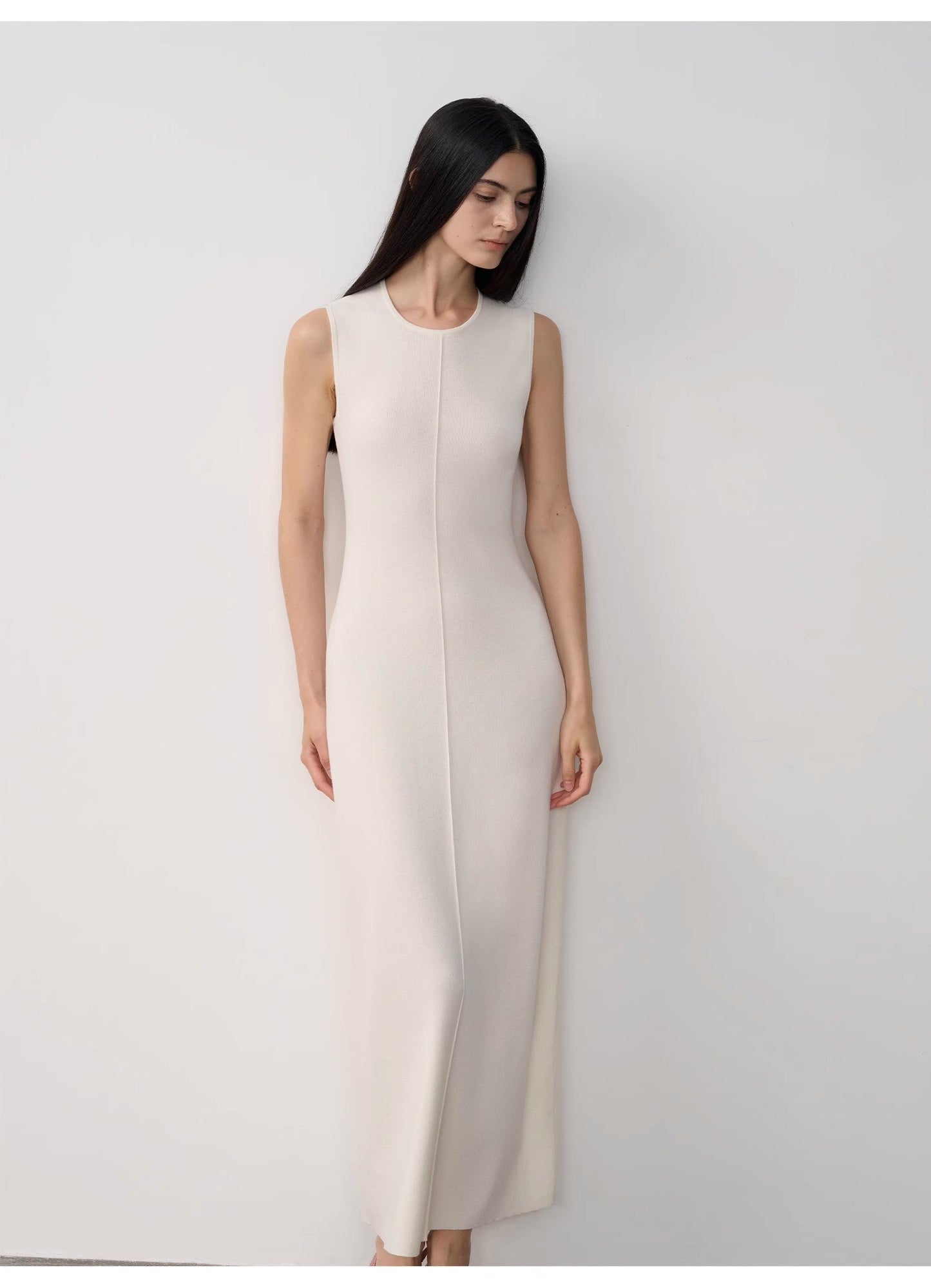 "Island Letters" Limited Edition Baslan Merino Wool Extra Long Sleeveless Lazy Knit Dress Fireladyfur Clothing