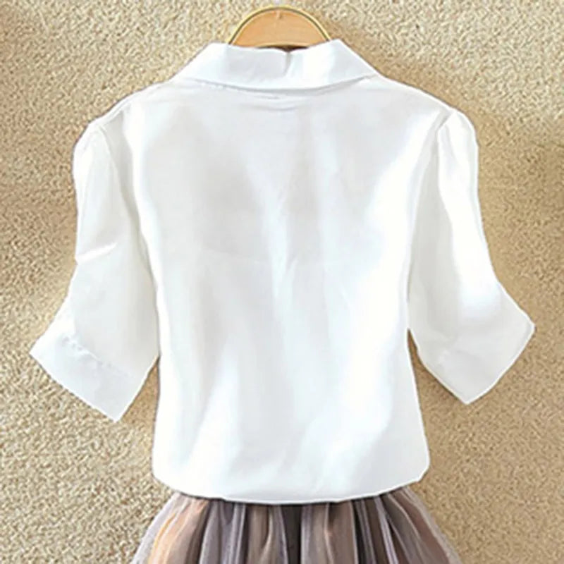 100% Cotton Womens Blouse Shirt White Summer Blouses Shirts Holiday Loose Short Sleeve Casual Tops and Blouses Women Blusas New Les Cendres de Lune