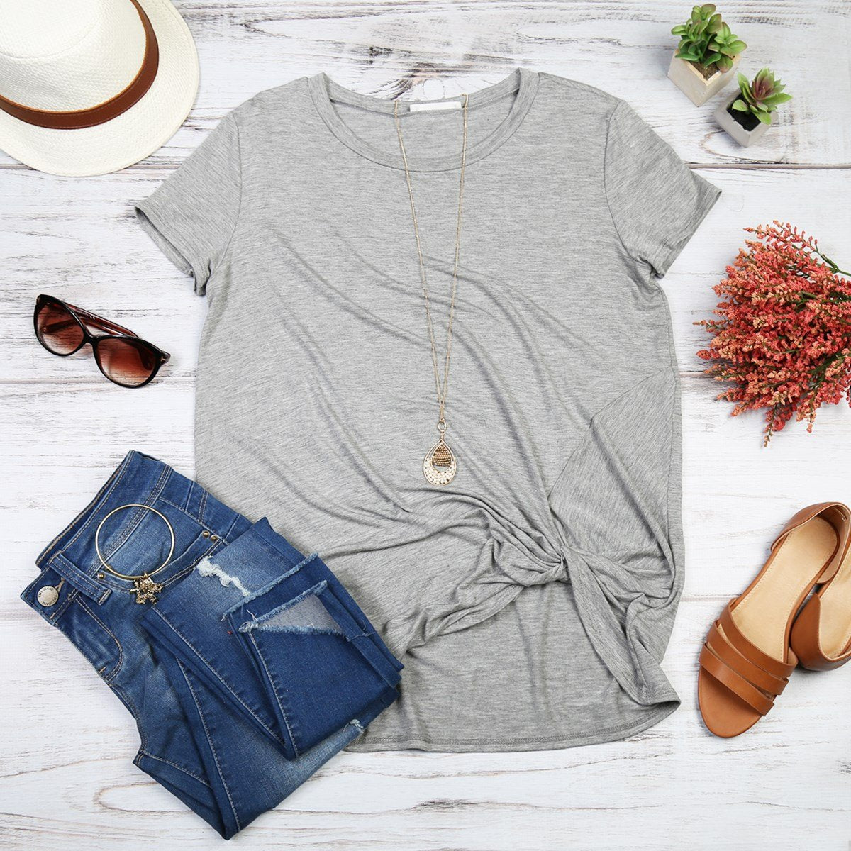 Short Sleeve Knot Tunic Riah Fashion