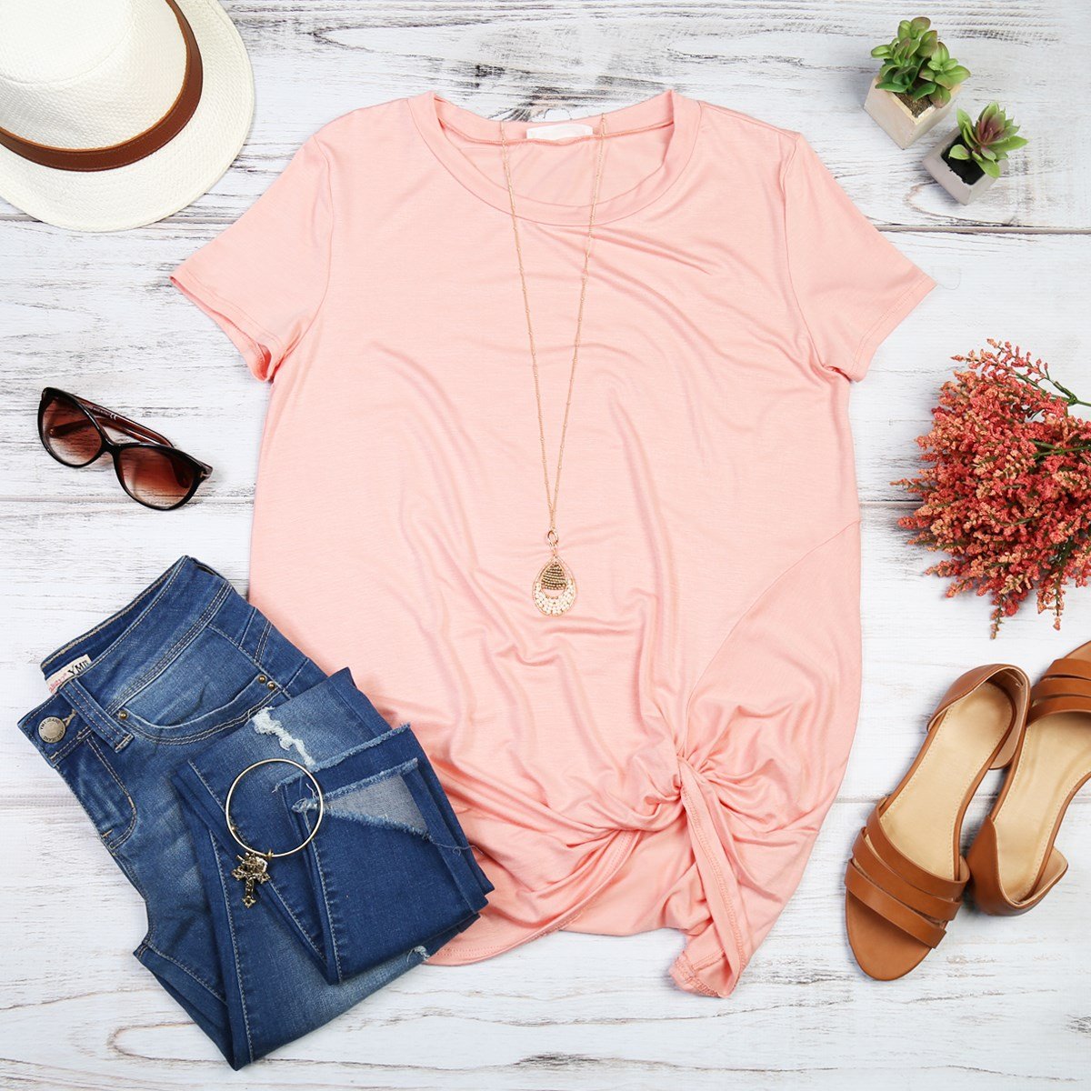 Short Sleeve Knot Tunic Riah Fashion