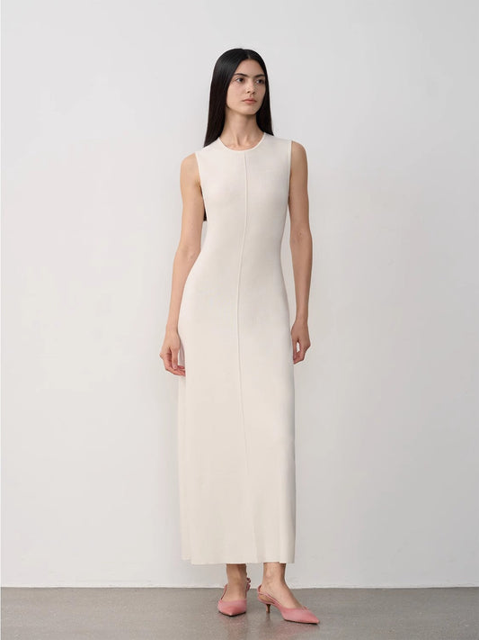 "Island Letters" Limited Edition Baslan Merino Wool Extra Long Sleeveless Lazy Knit Dress Fireladyfur Clothing