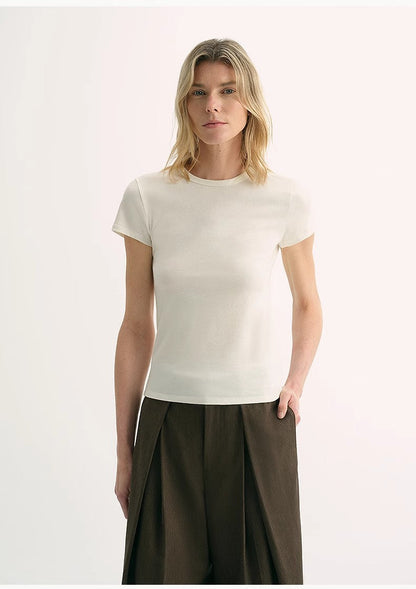 LINDIS Wool Mulberry Silk Classic Short-Sleeved Round Neck T-Shirt for Women PremiumStyle Co.,Limited