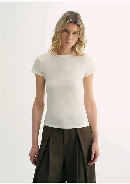 LINDIS Wool Mulberry Silk Classic Short-Sleeved Round Neck T-Shirt for Women PremiumStyle Co.,Limited