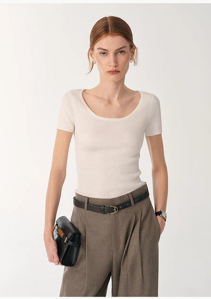 LINDIS Wool Mulberry Silk Classic Short-Sleeved Round Neck T-Shirt for Women PremiumStyle Co.,Limited