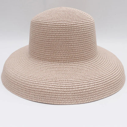 HT2303 2023 New Summer Sun Hats Ladies Solid Plain Elegant Wide Brim Hat Female Round Top Panama Floppy Straw Beach Hat Women Les Cendres de Lune