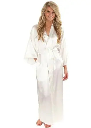 Women Silk Satin Long Wedding Bride Bridesmaid Robe Kimono Robe Feminino Bath Robe Large Size XXXL Peignoir Femme Sexy Bathrobe Les Cendres de Lune