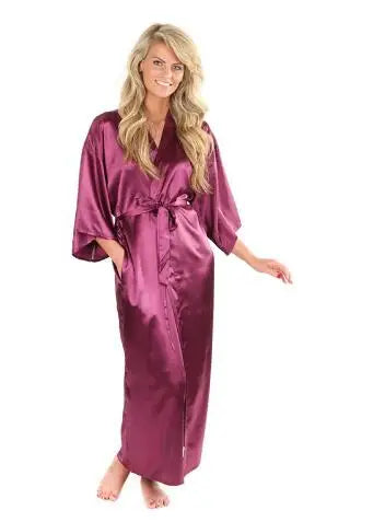 Women Silk Satin Long Wedding Bride Bridesmaid Robe Kimono Robe Feminino Bath Robe Large Size XXXL Peignoir Femme Sexy Bathrobe Les Cendres de Lune
