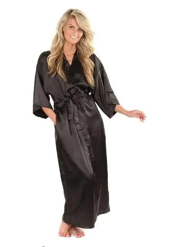 Women Silk Satin Long Wedding Bride Bridesmaid Robe Kimono Robe Feminino Bath Robe Large Size XXXL Peignoir Femme Sexy Bathrobe Les Cendres de Lune